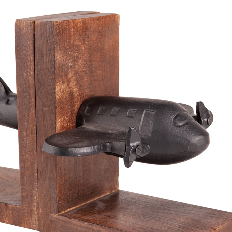 Airplane Metal and Wood Non Skid Bookends