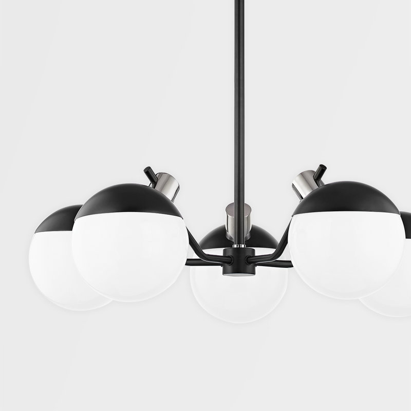 Lustre sphérique Spoutnik à 5 lumières Miranda, Nickel poli / noir doux