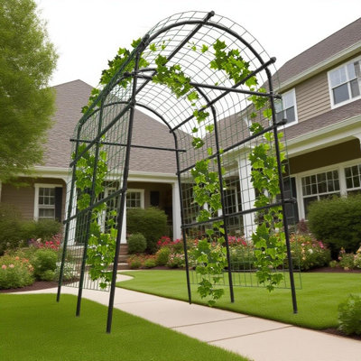 Treillis arche de jardin en acier 7,5 pi avec tiges de pergola en métal très hautes, largeur réglable, assemblage sans outil