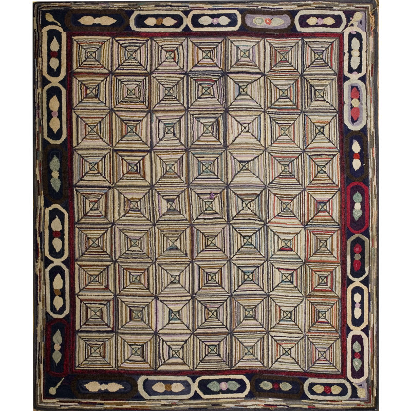 Wool Ivory Small Scatter Size Antique American Hooked 1920s Rug