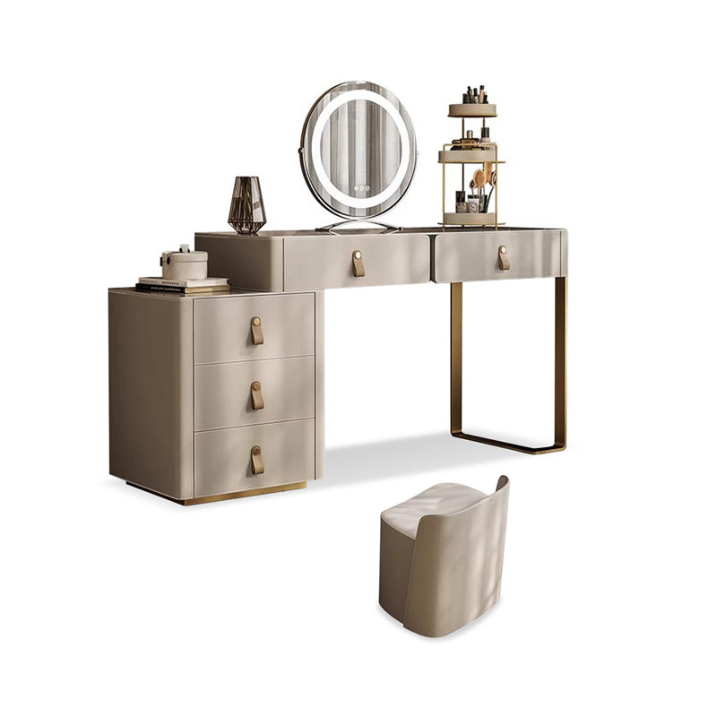 Coiffeuse avec miroir lumineux, 5 tiroirs, 1 chaise