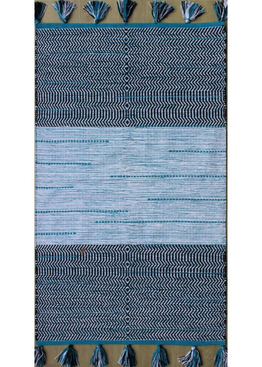 Tapis bleu/blanc tissé à la main Parker
