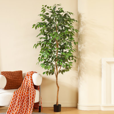 Adcock 82" Artificial Ficus Tree in Pot with Realistic Leaves and Natural Trunk