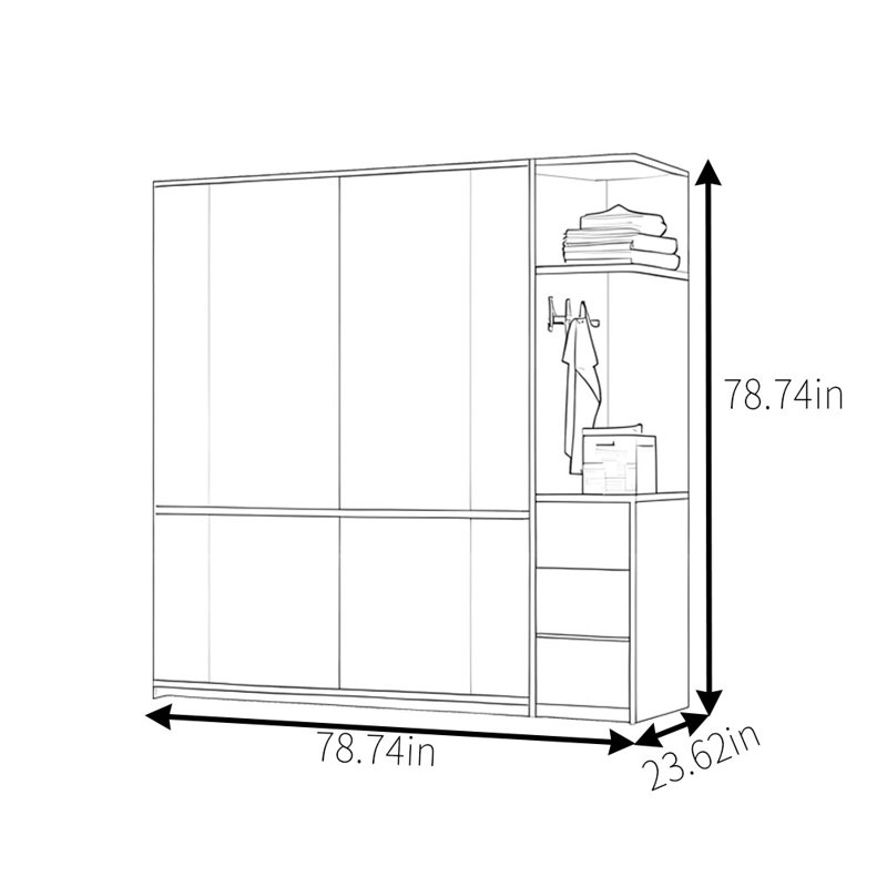 Garde-robe simple à pousser et tirer rétro, H 78,74 po x l 78,74 po x P 23,62 po