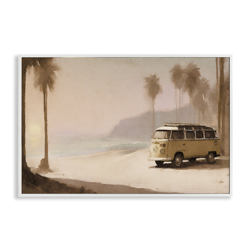  «Tranquil Beach Day», estampe numérique par Noah Bay, H 20 po x l 30 po, Estampe numérique encadrée blanc bord de mer