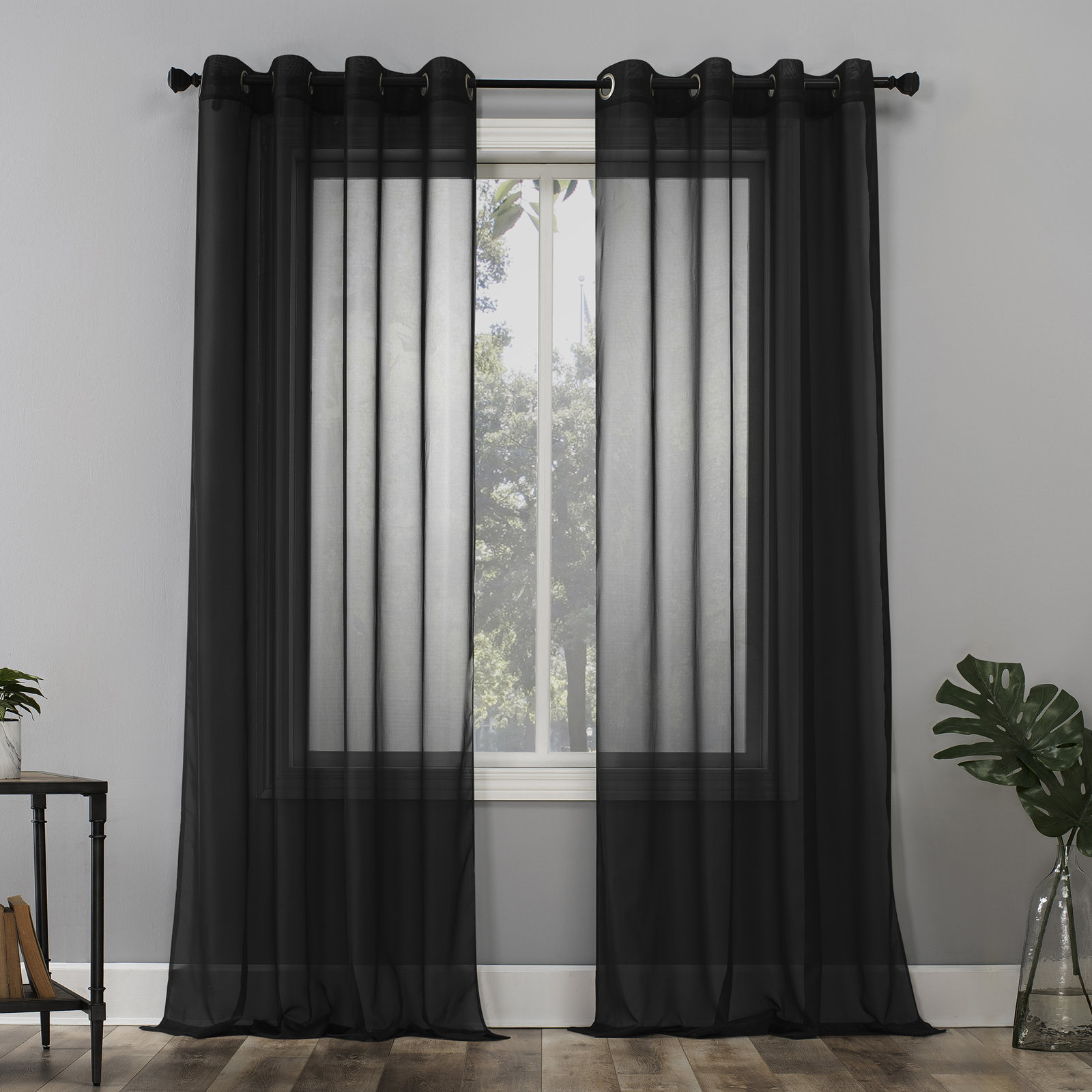 Sheer Grommet Single Curtain Panel, Black, 59" W x 108" L