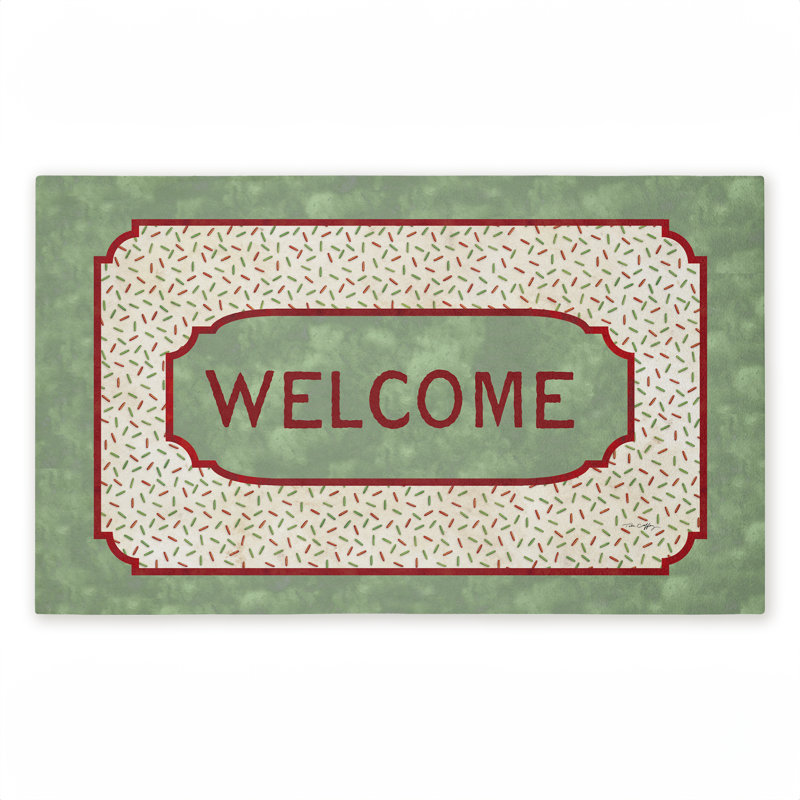 Tapis d'entrée rouge et vert à motif de rayures fines, par Tim Coffey, 18 po x 30 po, Rayures rouges et vertes bienvenues