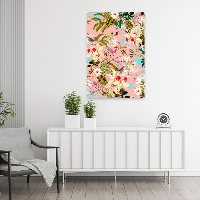 Art contemporain avec fleur naturelle, H 36 po x l 24 po