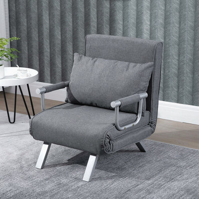 Canapé-lit pliant convertible à 5 positions pour une personne avec méridienne et coussin en acier