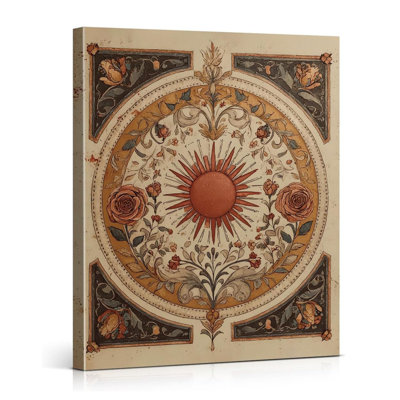 Boho Floral Sun Wall Art Vintage Folk Art Canvas Print Poster Botanical Boho Wall Decor For Home Farmhouse Living Room 8X10 Inch Framed