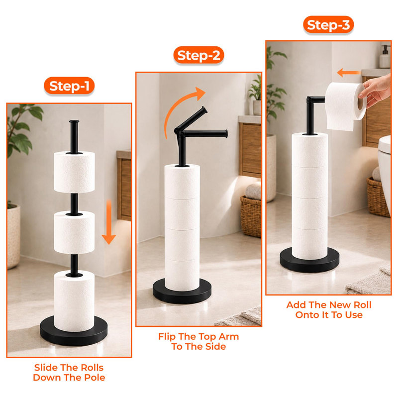 Free Standing Toilet Paper Holder, Black
