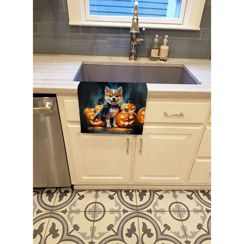 Akita Puppy Halloween Kitchen Towel, Akita