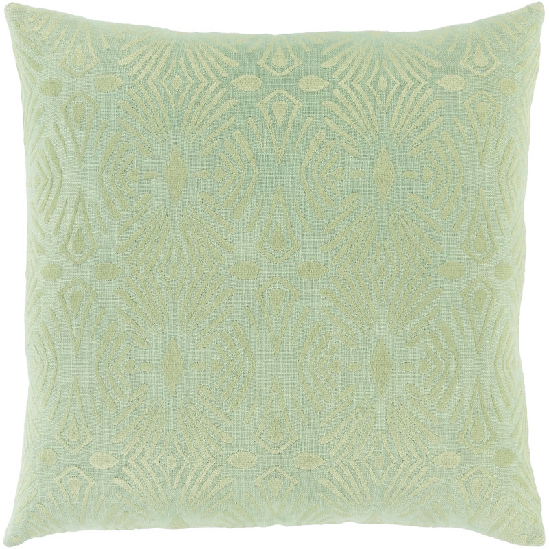 Accra Embroidered Cotton Throw Pillow, 18"H x 18"W, Down, Mint/Moss