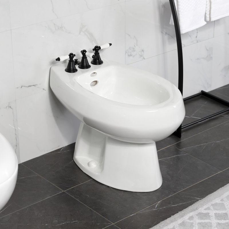 Kingston Brass Victorian Three-Handle Vertical Spray Bidet Faucet with Brass Pop-Up, Matte Black/White