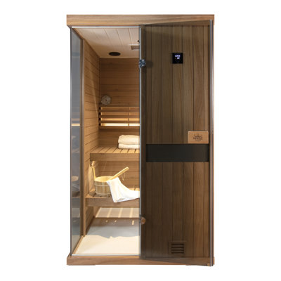 Samsora 2-Person Indoor Steam Saunas 2500W with Negative Ion Technology & Red Light Therapy, Model 702ST, 95℉-230℉ Temp Range,African Mahogany Wood, Bluetooth Speaker, Personal Indoor Low EMF Wet Sauna with Heater,Sauna Stone