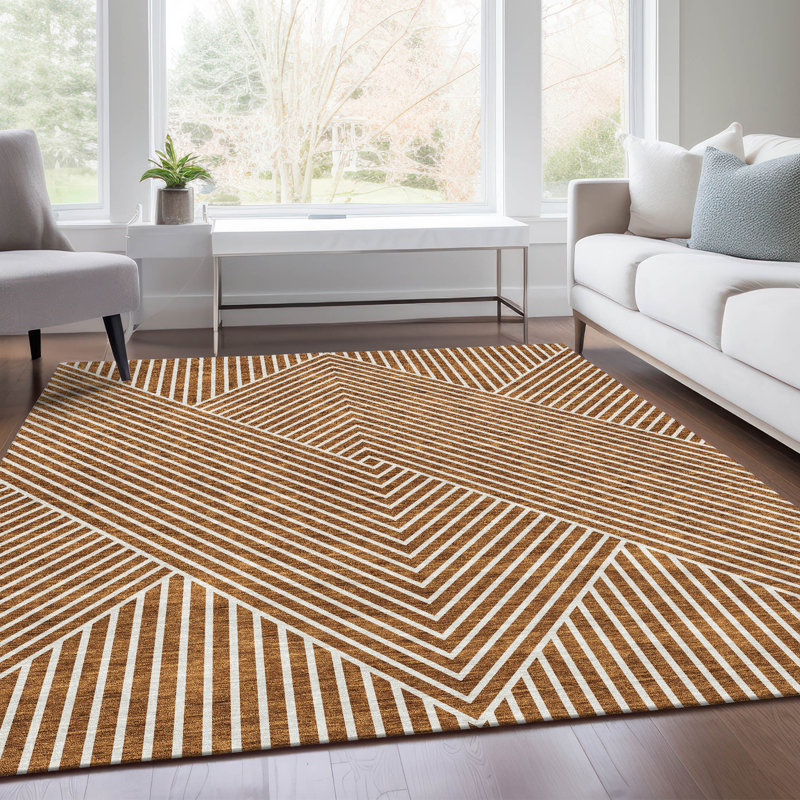 Tapis terre cuite lavable à la machine Premium Prisco, Rectangle 10 pi x 14 pi