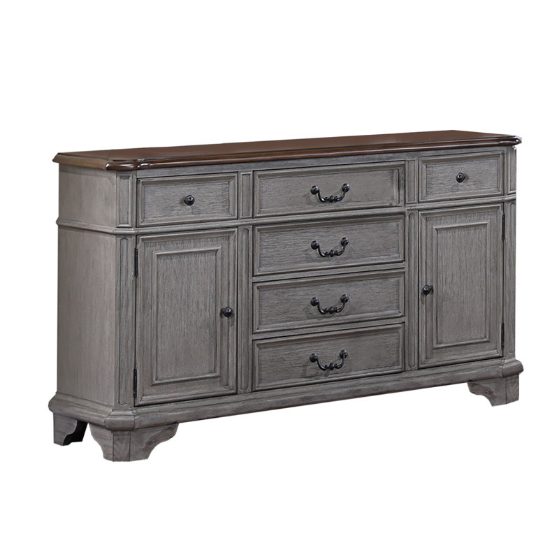 Console à buffet, 6 tiroirs, 2 armoires, gris 60 po, brun
