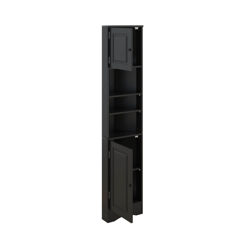 Armoire de rangement multi-fonctionnelle avec deux portes et tablettes réglables, tablette ouverte, Noir