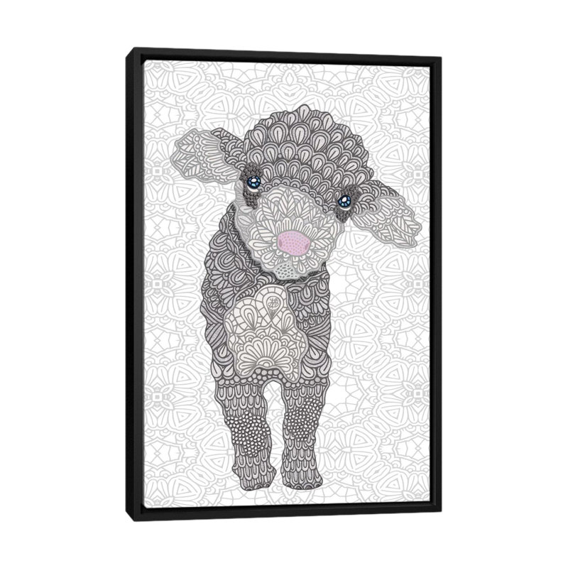«Little Lamb», art sur toile, H 26 po x l 18 po x P 1,5 po, Toile encadrée noire, Non mat