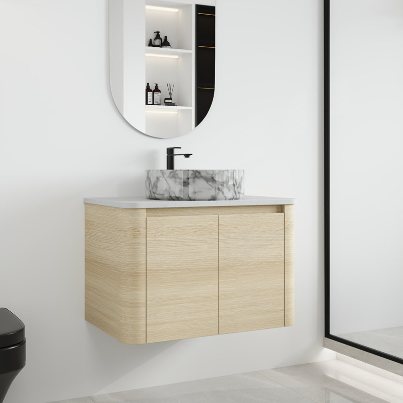 Ensemble de meuble-lavabo mural simple 30 po avec lavabo en céramique Greythor, ensemble de meuble-lavabo simple 30 po avec plateau en pierre reconstituée
