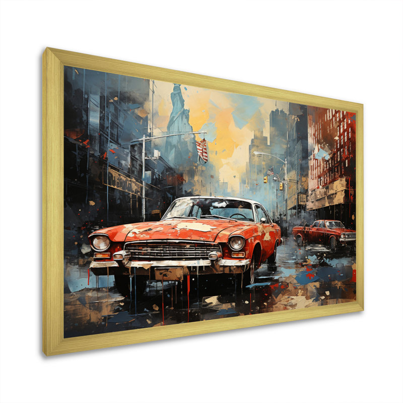 Collage de voitures anciennes - reproduction de toile rétro, H 24 po x l 32 po x P 1 po, Encadrement doré