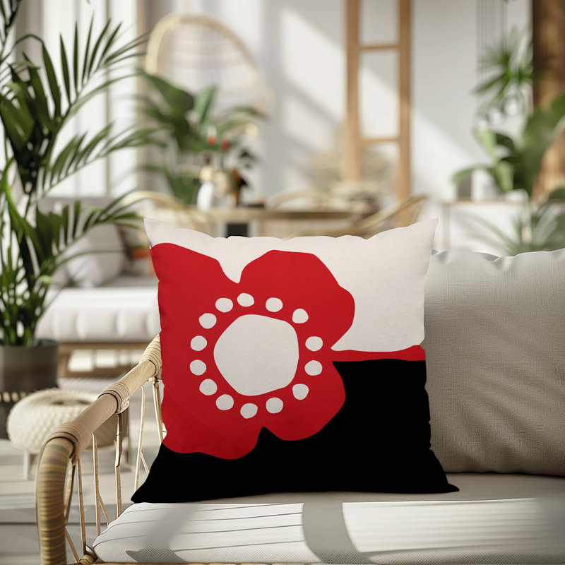 Tobe Minimalist Reversible Indoor/Outdoor Square Pillow, 15" H x 15" W, Red/Black/Off-White