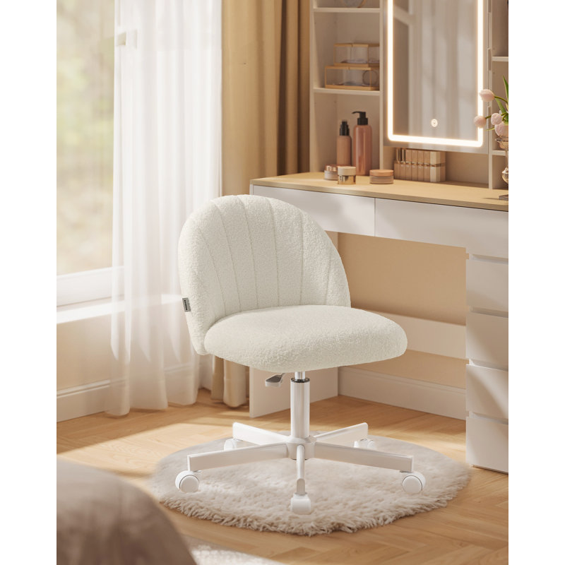Office Chair, Swivel Makeup Vanity Desk Chair, Height Adjustable, Teddy Fleece, White