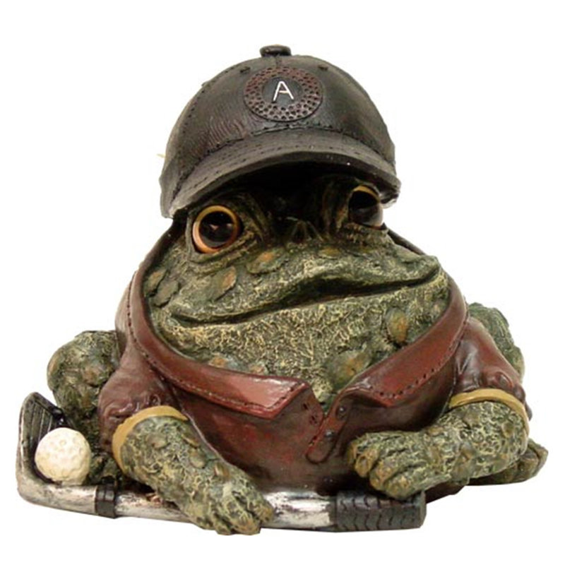 Statue de jardin de golf crapaud / grenouille, H 7,25 po x l 9 po x P 8,5 po, Vert naturel