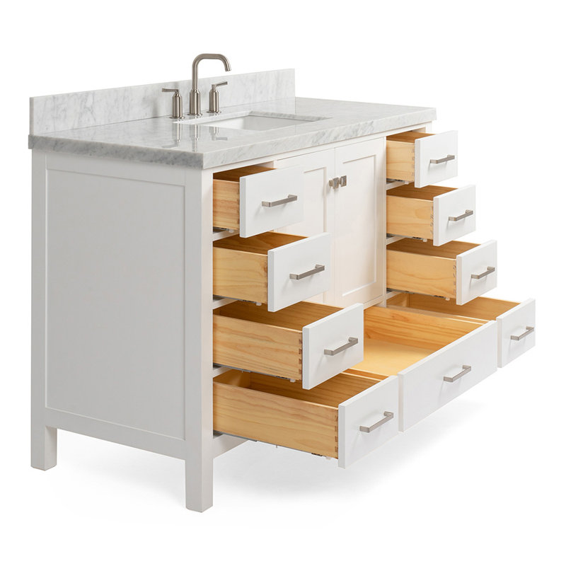 Ensemble de meuble-lavabo simple 55 po Cambridge, Blanc / nickel brossé, Rectangular