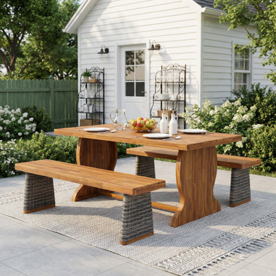 Henry Patio 3-Piece Acacia Wood Dining Set With Woven Wicker