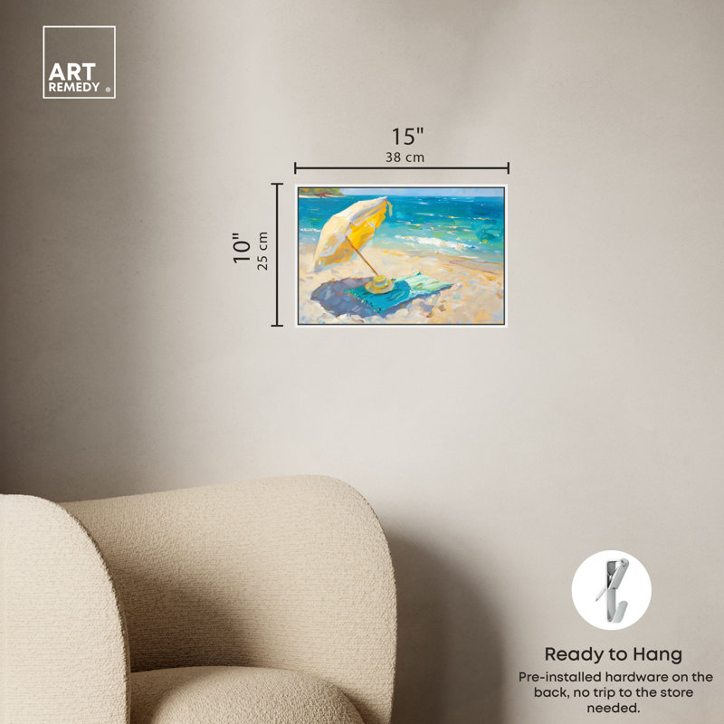 Morning Beach View Coastal Canvas Wall Art with White Frame, 16" x 11"