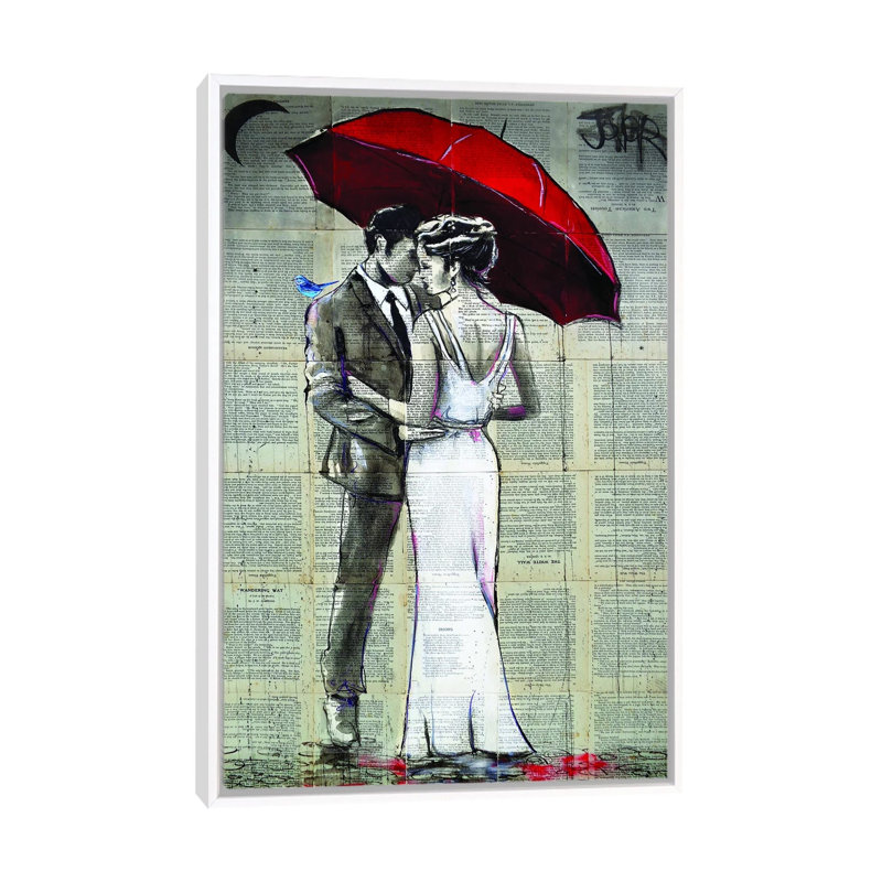 Rainy Moon par Loui Jover - impression d'art graphique, Pas de tapis, H 26 po x l 18 po x 1,5 po, Toile blanche encadrée