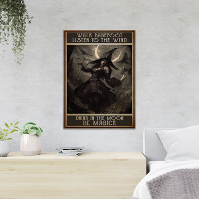 «A Dark Witch» - Walk Barefoot Hearts To The Wind Drink In The Moon Be Magick - 1 pièce, reproduction d'art graphique sur toile tendue