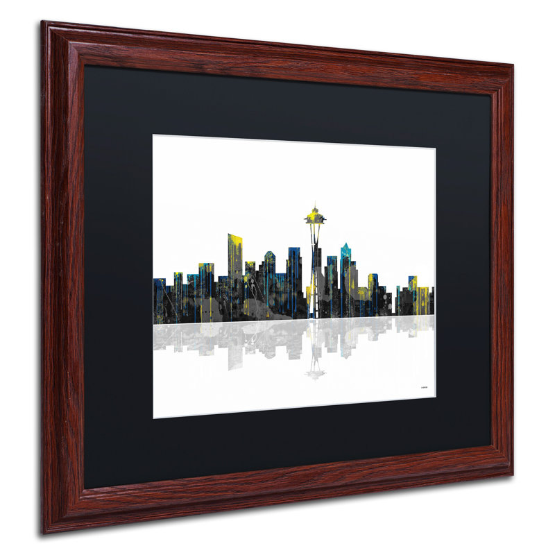 «Seattle Washington Skyline», impression sur toile encadrée, H 16 po x l 20 po x P 0,5 po, Noir, Noir