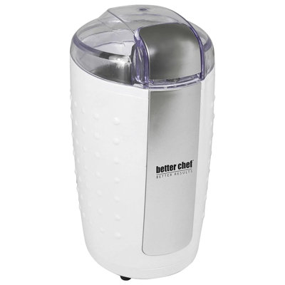 Better Chef 150-watt Electric Coffee Grinder – Compact One-touch Grinder For Coffee Beans, Spices & Nuts With Stainless Steel Blades, Safety Lock & Cord Storage, White