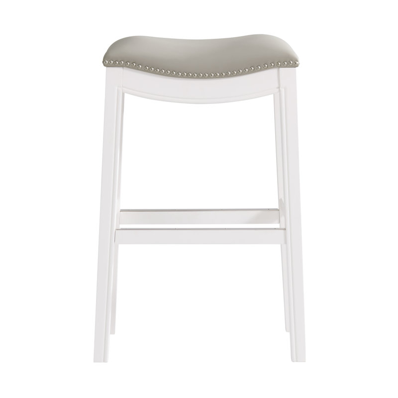 Tabouret de bar et de comptoir en bois d'hévéa Williston, Lin gris clair / cadre blanc, 1