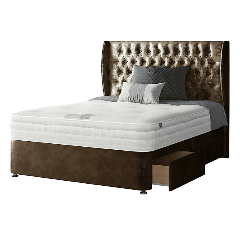 Mandalay Upholstered Divan Bed, Small Double, Truffle, 4 Drawers