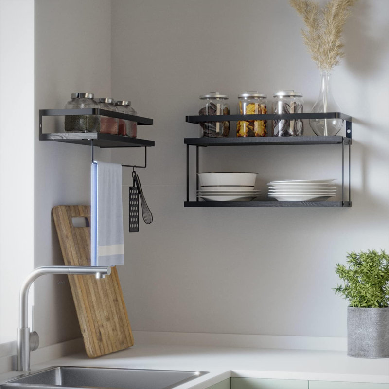 Purefoy 3 Piece Floating Shelf with Towel Bar, Black