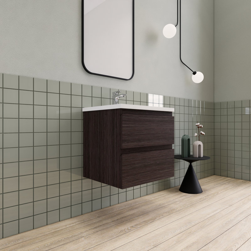 Alcester 23.6'' Single Bathroom Vanity with Resin Top, Dark Gray Oak
