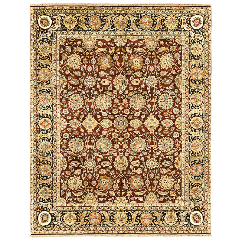 Tapis rouge et noir noué à la main de haute qualité