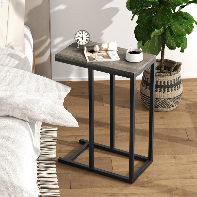 Table de bout moderne en C avec table de bout et repose-pieds réglables, Gris