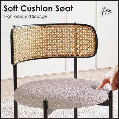 Modern Upholstered Dining Chairs Set of 2, Rattan Back with Metal Legs for Comfort and Style
