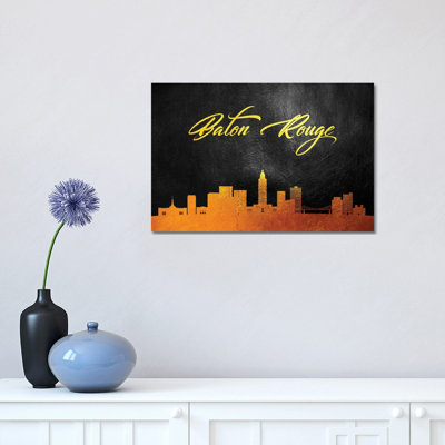 Baton Rouge Louisiana Gold Skyline 1 Piece Wrapped Canvas Wall Art