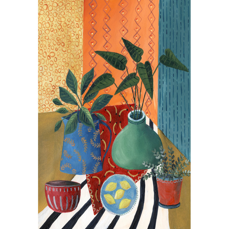 Colourful Tablescape II by Regina Moore - Painting, 30cm H x 20cm W, Black Floater Framed