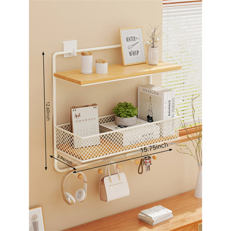 Tablette flottante Veonka, H 12,6 po x l 15,75 po x P 3,94 po, Naturel / blanc