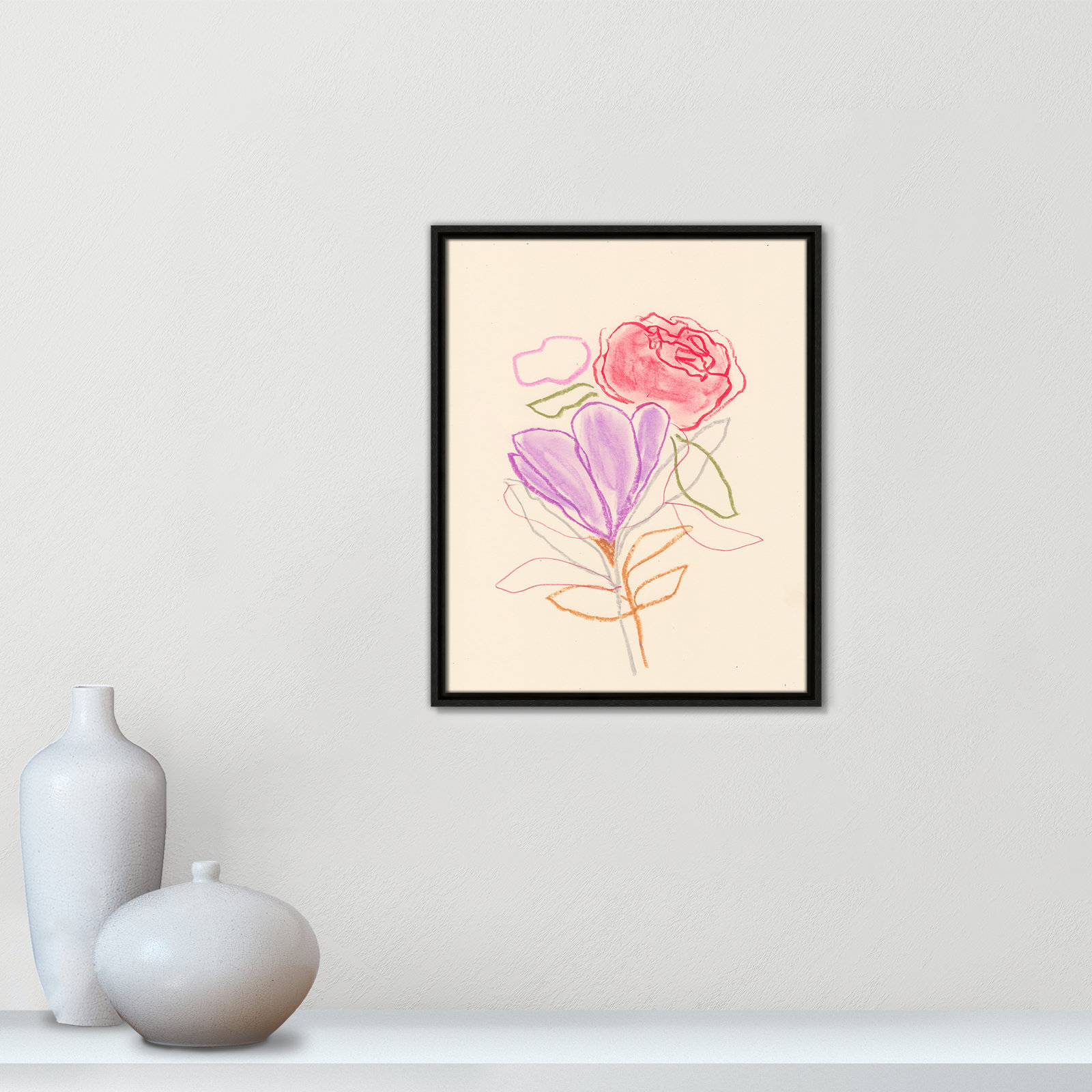 Simple Floral "Simple Floral III" Print, Espresso Floater Framed Canvas, No Mat, 21.5" H x 17.5" W x 2" D