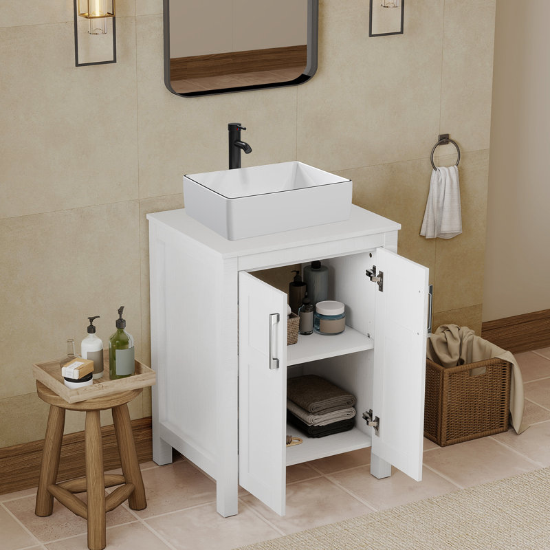 Meuble-lavabo autoportant simple de 24 po avec plateau en bois manufacturé Kreutzer, Blanc