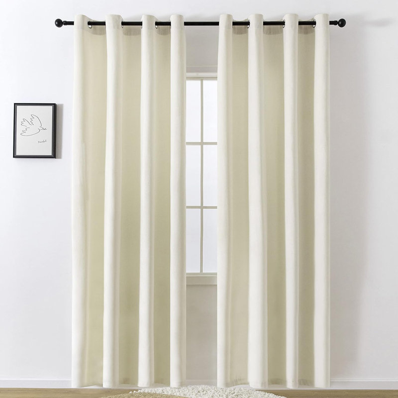 Paire de rideaux en velours avec œillets pour la maison et le bureau, Ivoire, L 38 po x L 84 po