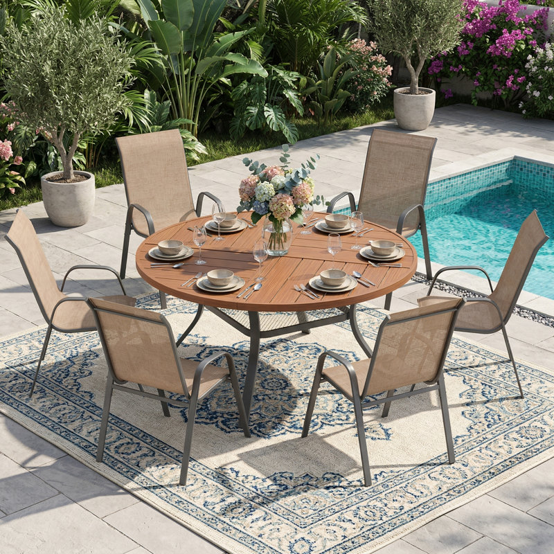 6-Person Outdoor Dining Set, Walnut/Brown