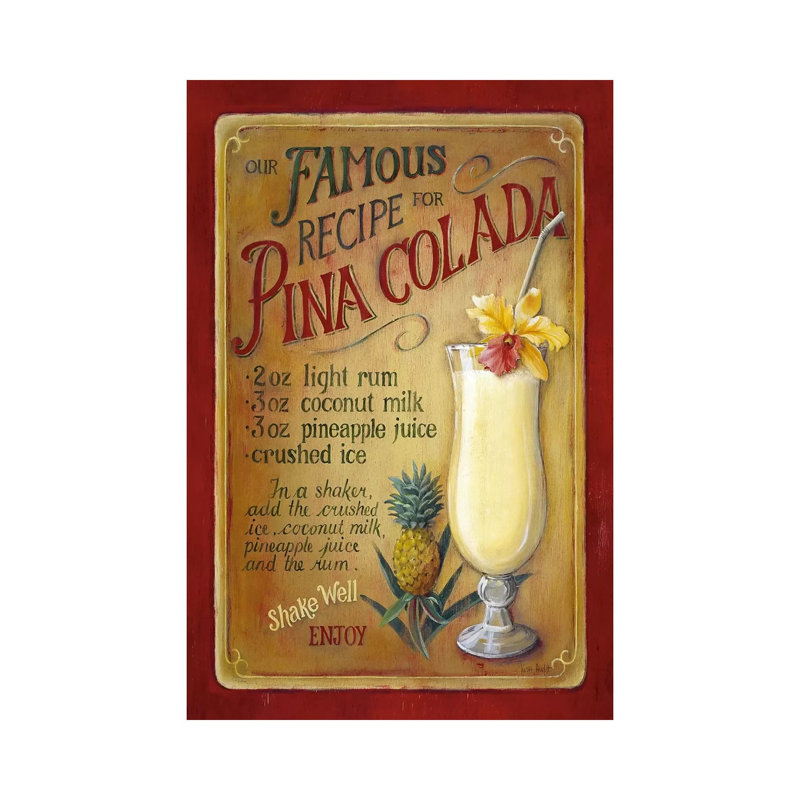 Famous Recipe For Pina Colada by Lisa Audit - Wrapped Canvas Print, 20.32 cm H x 30.48 cm W